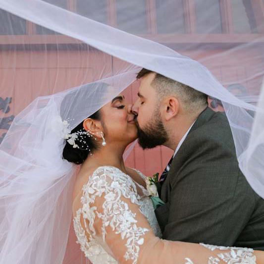 Wedding Photography bride and groom under veil square